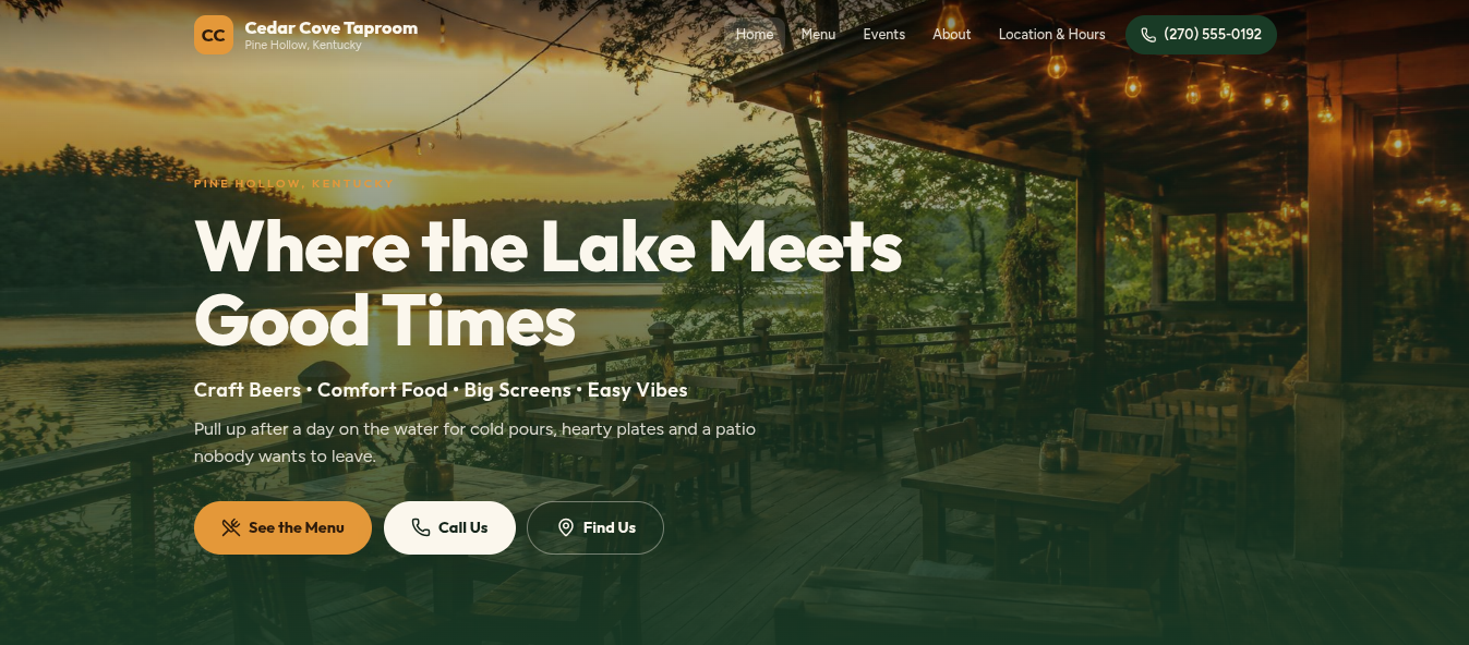 Cedar Cove Taproom website template preview